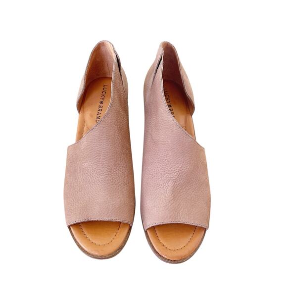 Lucky Brand Roakly Tan Leather Peeo Toe Heels Sz 9 - Picture 3 of 7